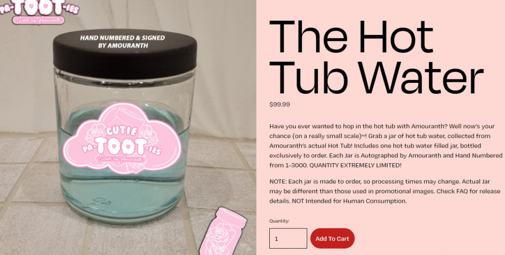amouranth sells hot tub bathwater cutiepatooties