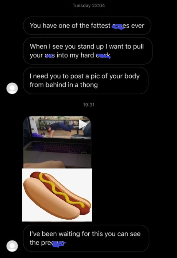 Sweet Anita fan defiles hotdog bun over workout stream.