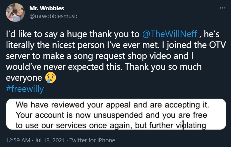 Mr Wobbles unbanned twitch willneff ban streaming OTV Rust