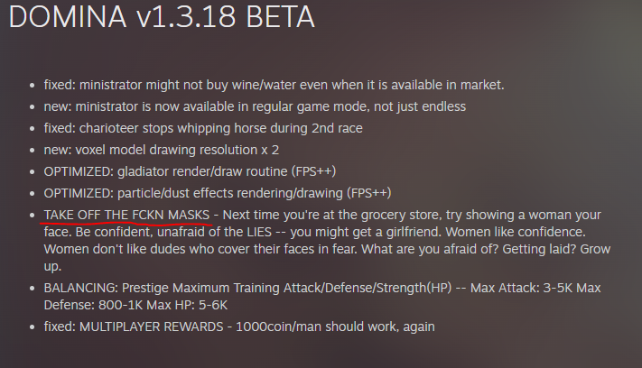 domina game patch notes don't wear masks