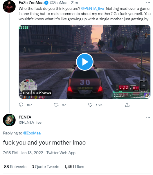 Penta and FaZe ZooMaa GTA RP drama spills into real-life