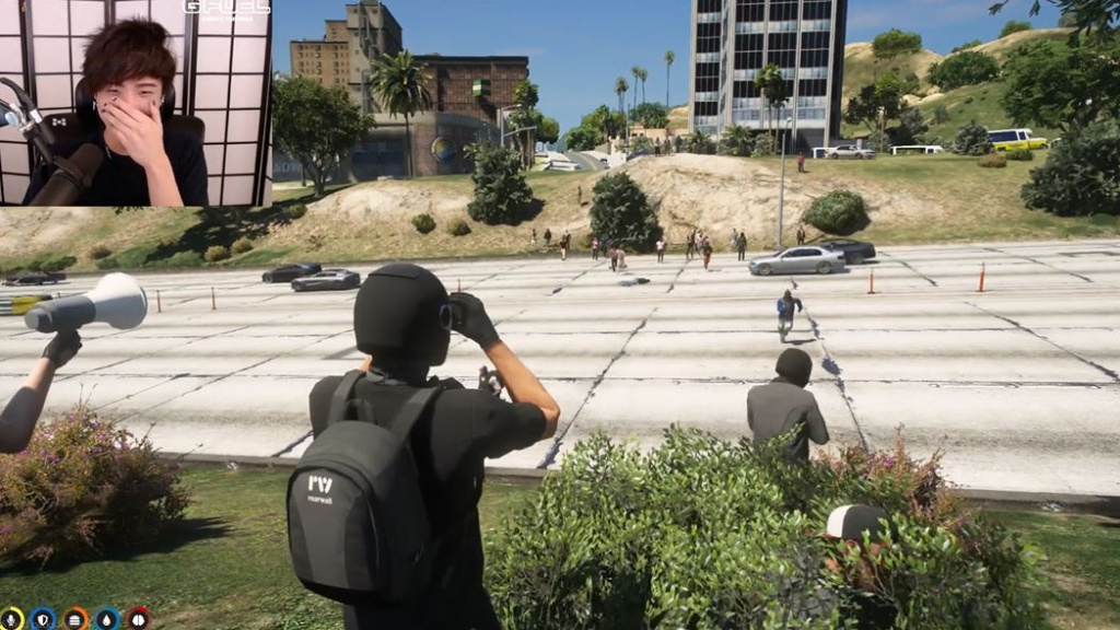 Contestants are shot down as they attempt to pass the "Red Light, Green Light" challenge in GTA RP. (Picture: Twitch / Sykunno)