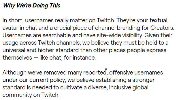 why is twitch implementing new username policy
