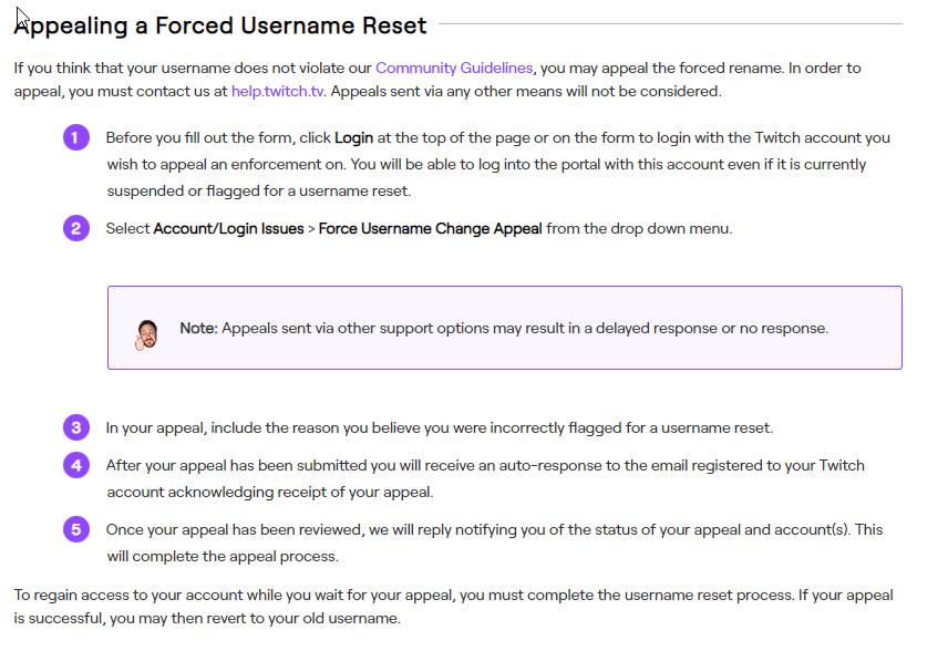 how to appeal twitch username enforcement action