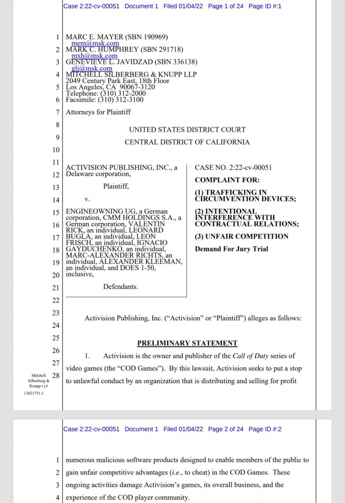 Activision have filed a lawsuit against the cheat provider EngineOwning.