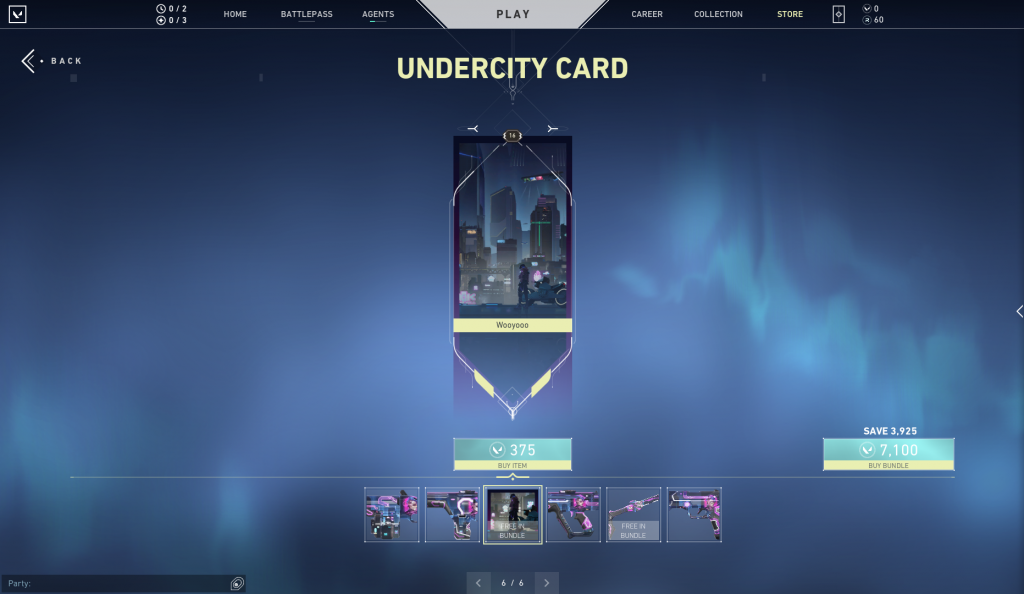 Player card in Undercity bundle in Valorant
