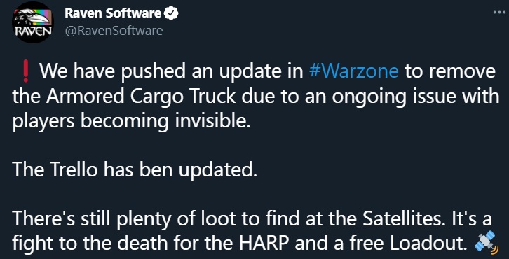Warzone armored cargo truck scorestreak missing removed invisibility bug