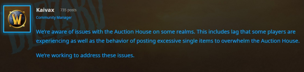 World of warcraft wow auction house AH issues TBC Classic slowdown blizzard entertainment