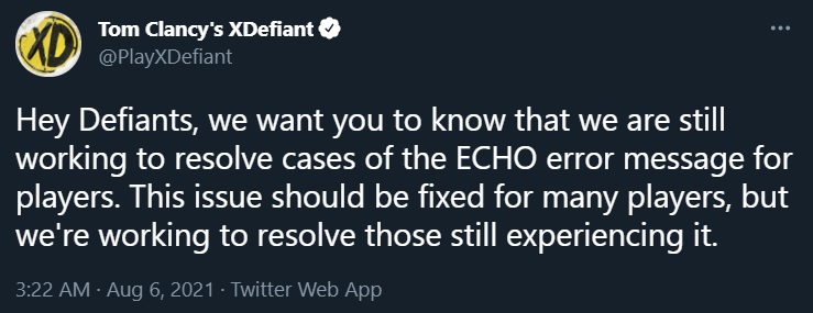 XDefiant Echo error message how to fix connection issues