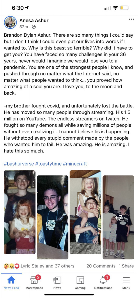 Bashurverse's sister, Anesa Ashur, announces that the late YouTuber has died
