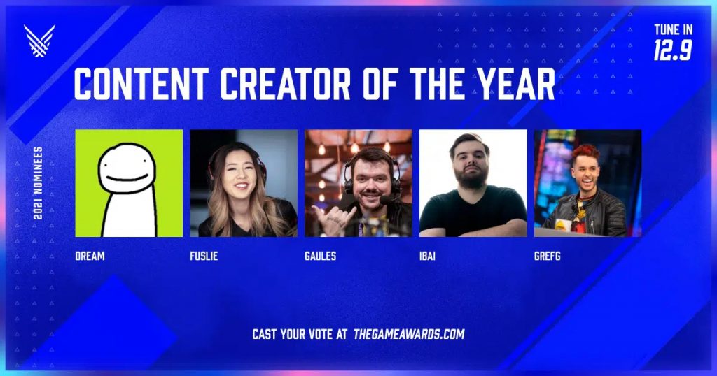 The Game Awards 2021 nominees for Content Creator of the Year.