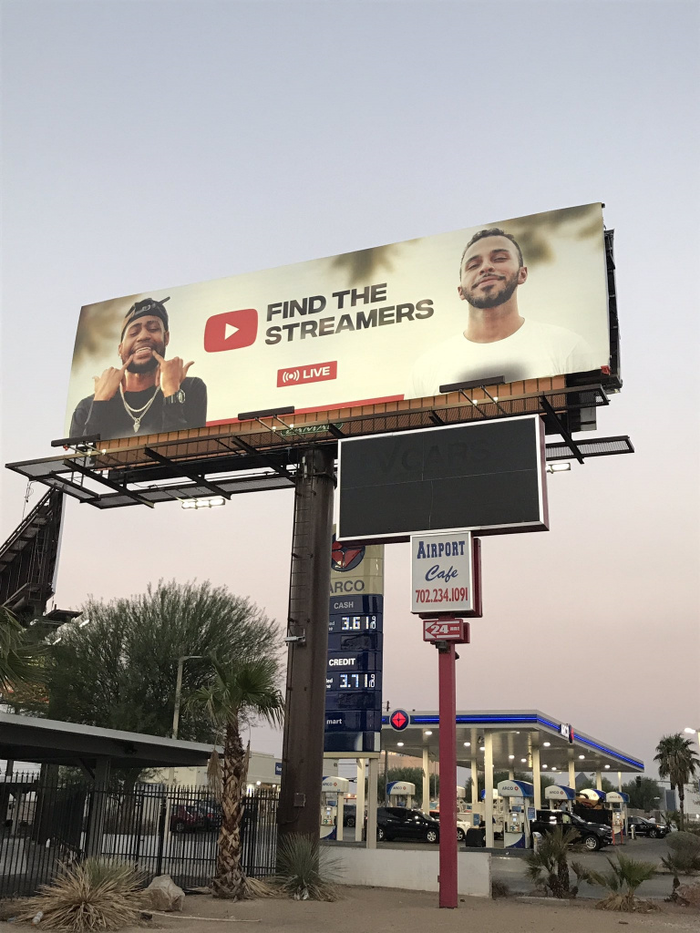 Billboard erected in Las Vegas shows "Find The Streamers" YouTube channel with TSM streamers Daequan and Hamlinz