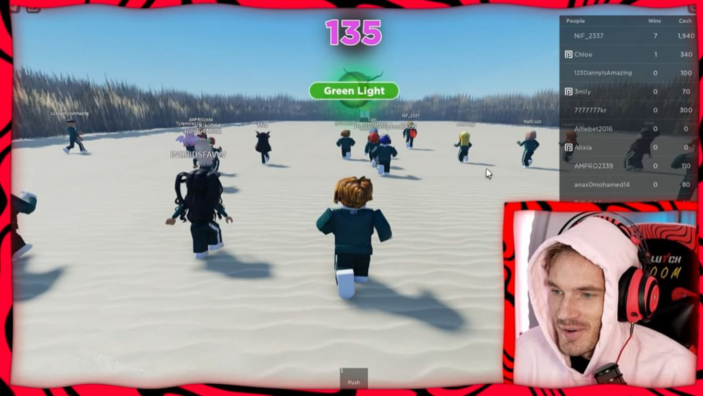 PewDiePie had a lot of fun playing the Squid Game Roblox game mode. (Picture: YouTube / PewDiePie)