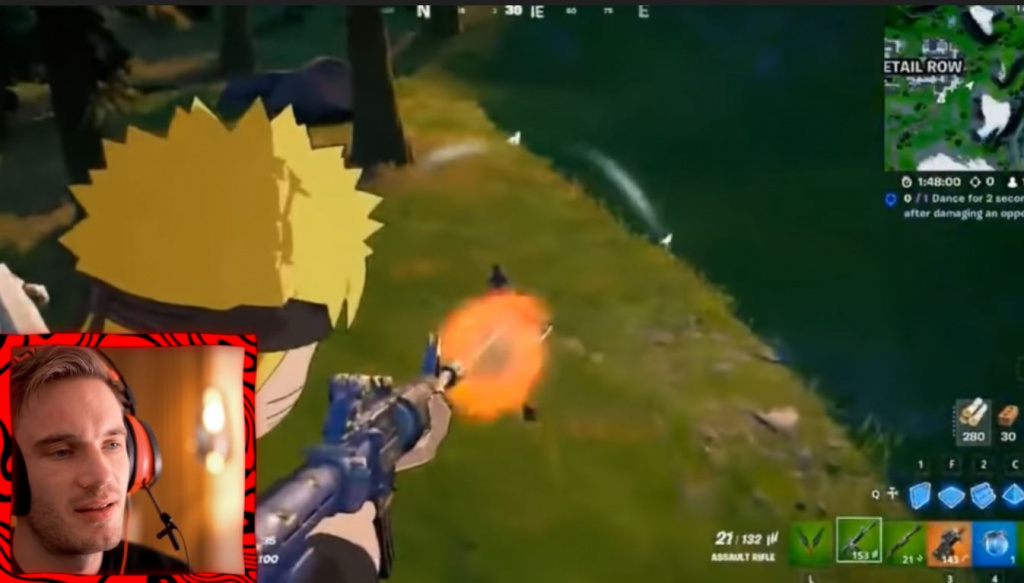 pewdiepie unhappy reaction fortnite naruto shippuden collab crossover 