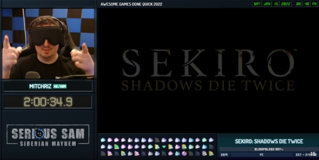 Mitchriz blindfolded speedrunner speedrunning speedrun sekiro shadows die twice Awesome Games Done Quick AGDQ
