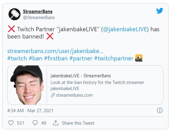 jakenbake banned texting driving twitch 