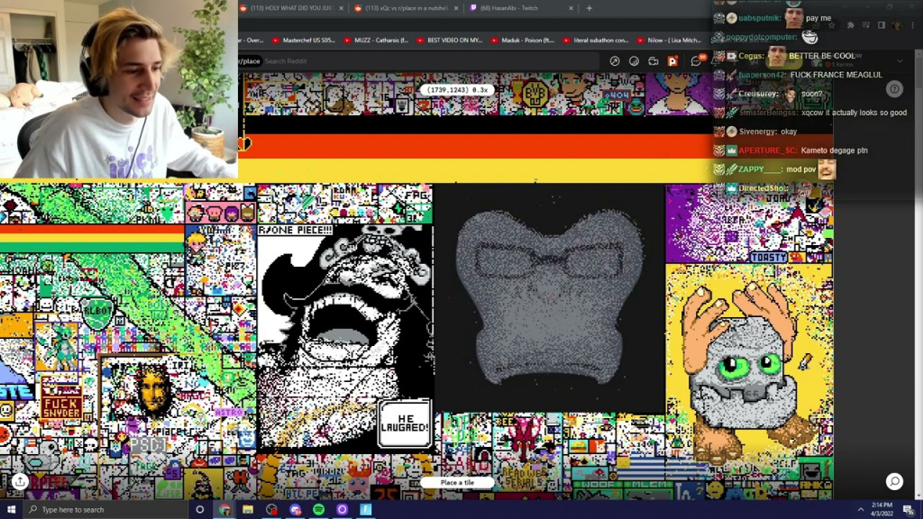r/Place canvas xQcOW Reddit Twitch logo